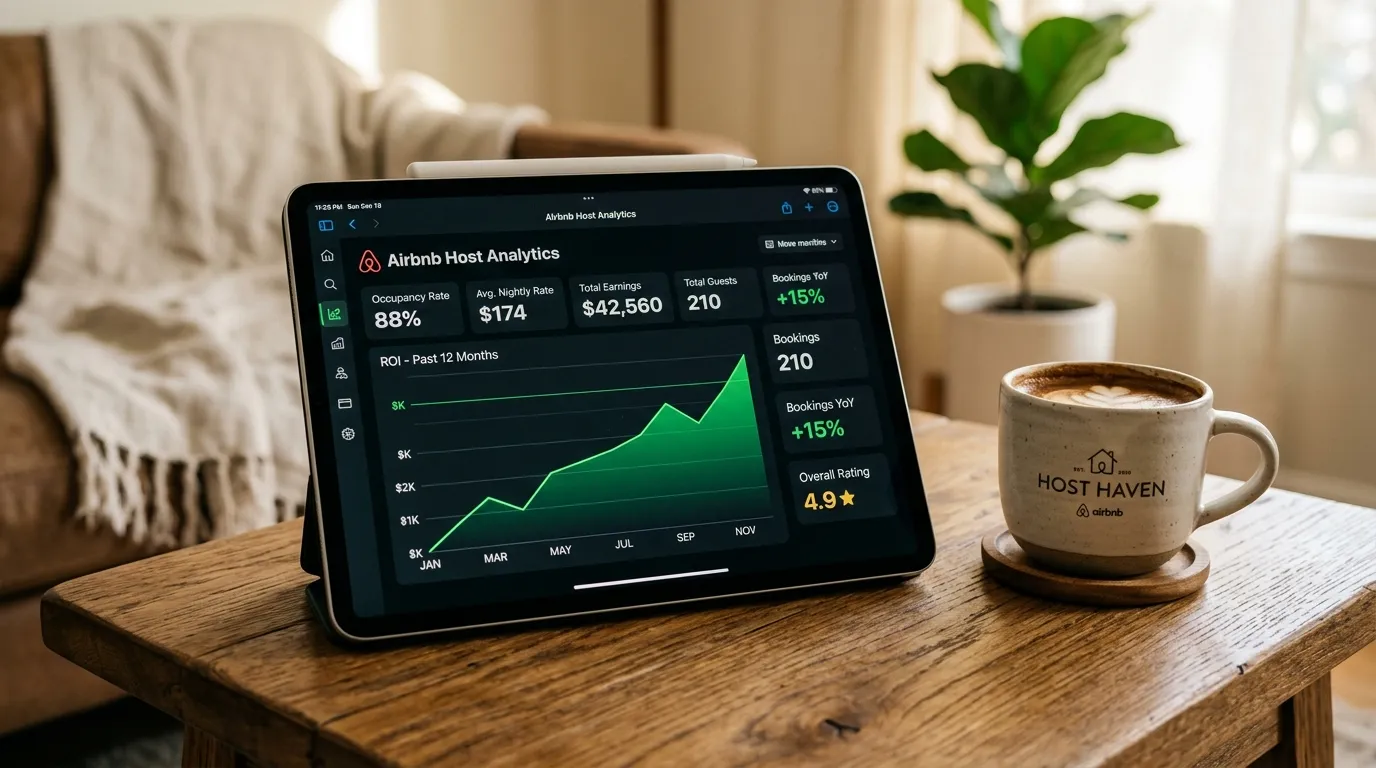 Tablet mostrando ROI financiero de Airbnb