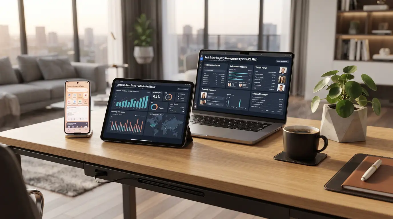 Gestor de propiedades usando software PMS en múltiples pantallas